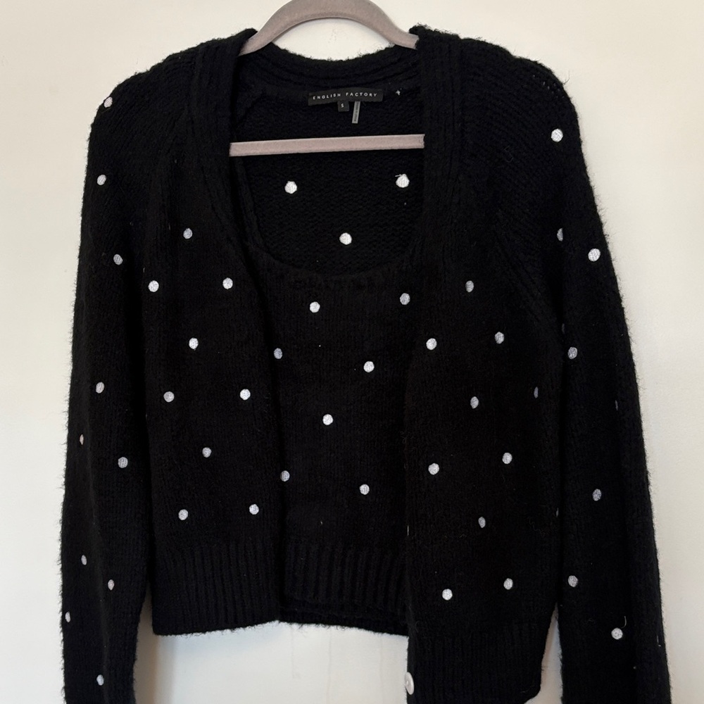 English Factory Black Cardigan with White Dots